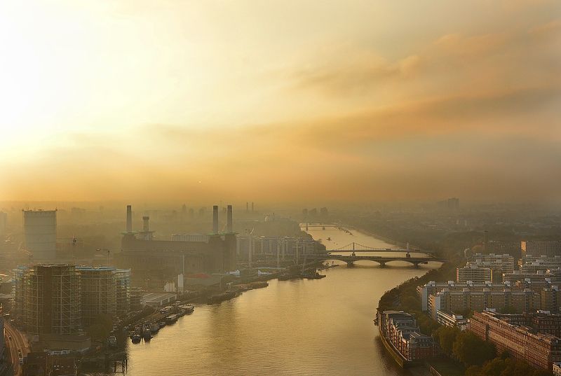 sunset #city #london #fog #buildings #houses #panorama #thames #nikon London sunsetphoto preview