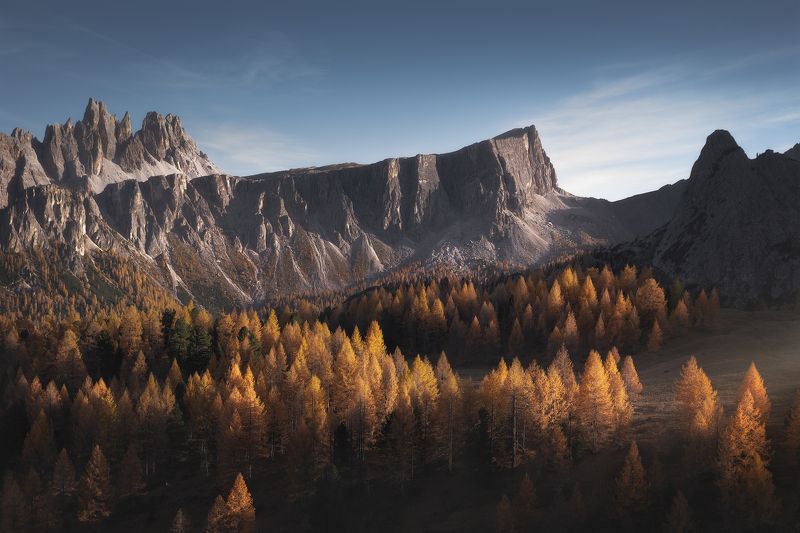 dolomiti, dolomites, sunrise, landscape, sky, sun, mountains, clouds, trees, italy, forest Autumn at the Dolomitesphoto preview