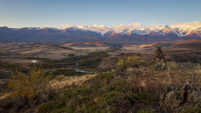 россия, горный алтай, курай, курайская степь, чуйская долина, горы, пейзаж, природа, осень, утро, Осенним утром.photo preview