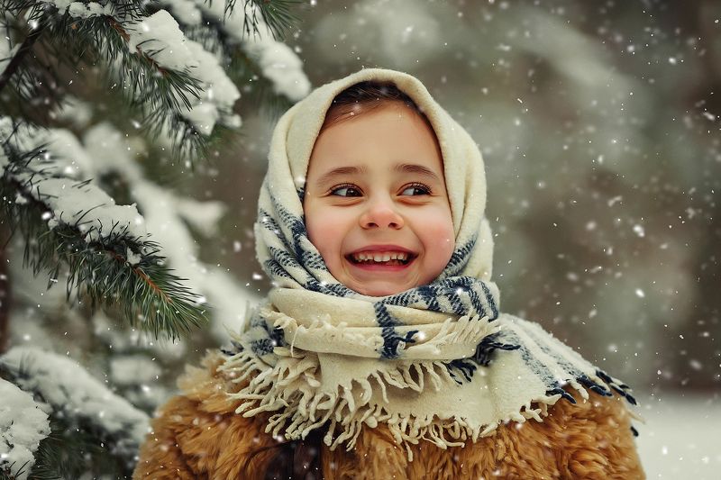 детская фотосессия, детский портрет, зима  фото превью