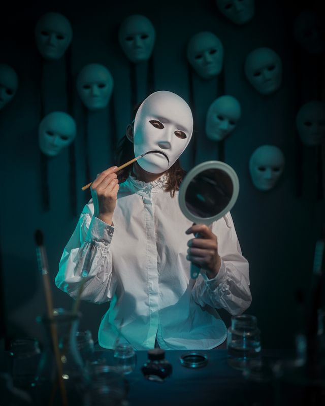 печаль, настроение, дипрессия, студия, идея, маска, эмоция, траур, рисовать, настрой, концепт Печальphoto preview