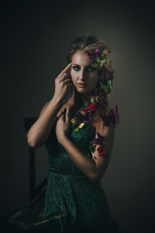 бабочки, весна, девушка, платье, студия В образе весны фото превью