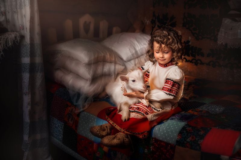 девочка, childrenphoto, babyphoto, детская фотография, козленок, русский стиль Друзьяphoto preview