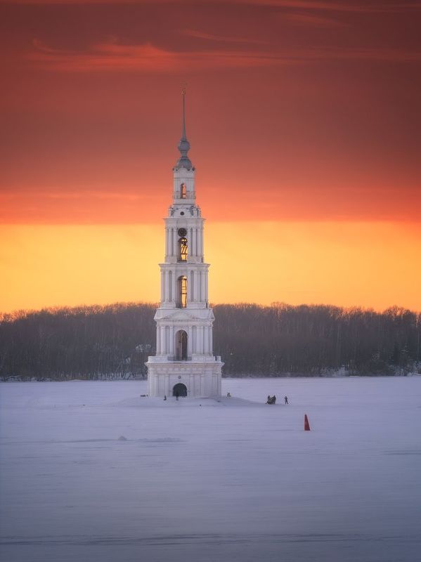 закат, зима, снег, озеро, калязин, колокольня Колокольняphoto preview