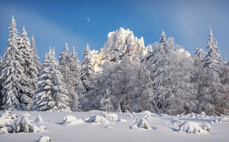 снег, зима, башкирия, башкортостан, пейзаж, луна, сугробы, горы, скалы В снежной глазуриphoto preview