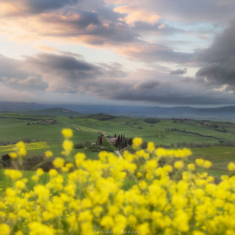 Рассветное небо над полями Тосканыphoto preview