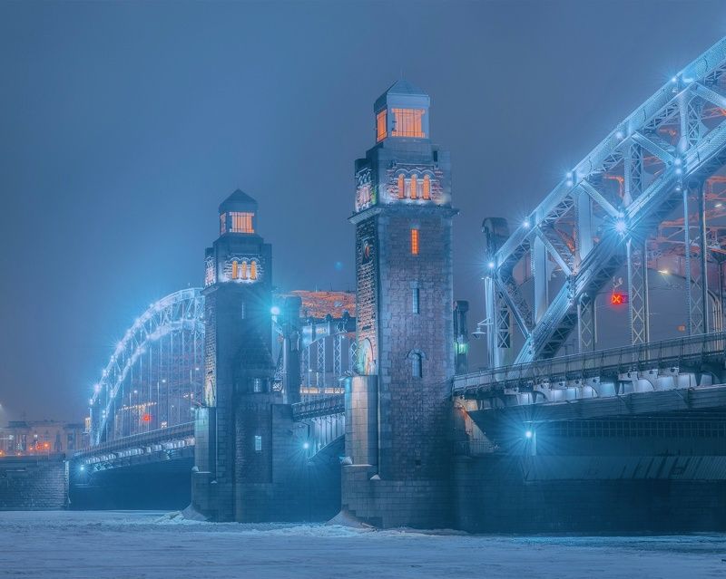 санкт-петербург, ночной город, большеохтинский мост, питер, зимний санкт-петербург Туманы Северной Столицыphoto preview