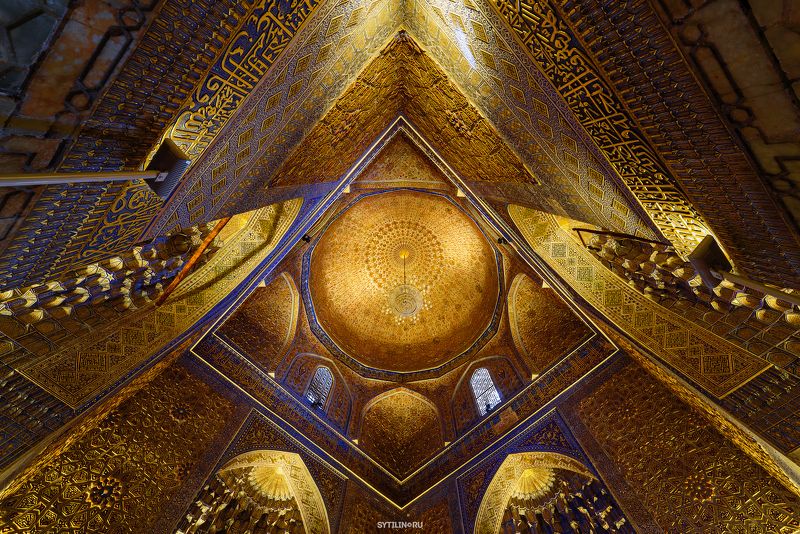 мавзолей, Тимур, Тамерлан, достопримечательность, Самарканд, Узбекистан, Гур-Эмир, золотой, свод, купол, подсветка, Геометрия Гур-Эмира. Самарканд. Узбекистанphoto preview