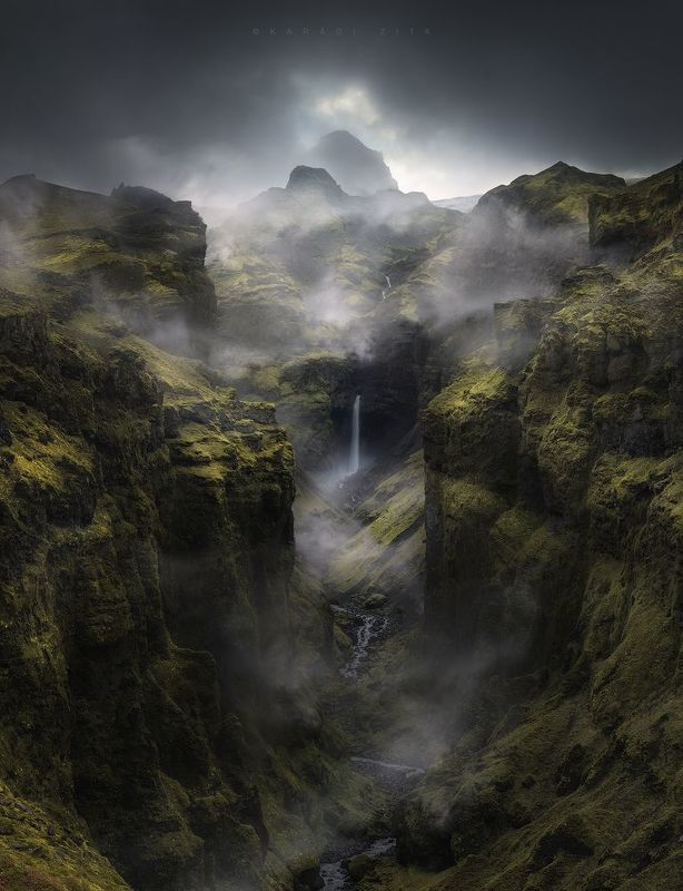 iceland, canyon foggy waterfall landscape Impressions about the lost Canyonphoto preview