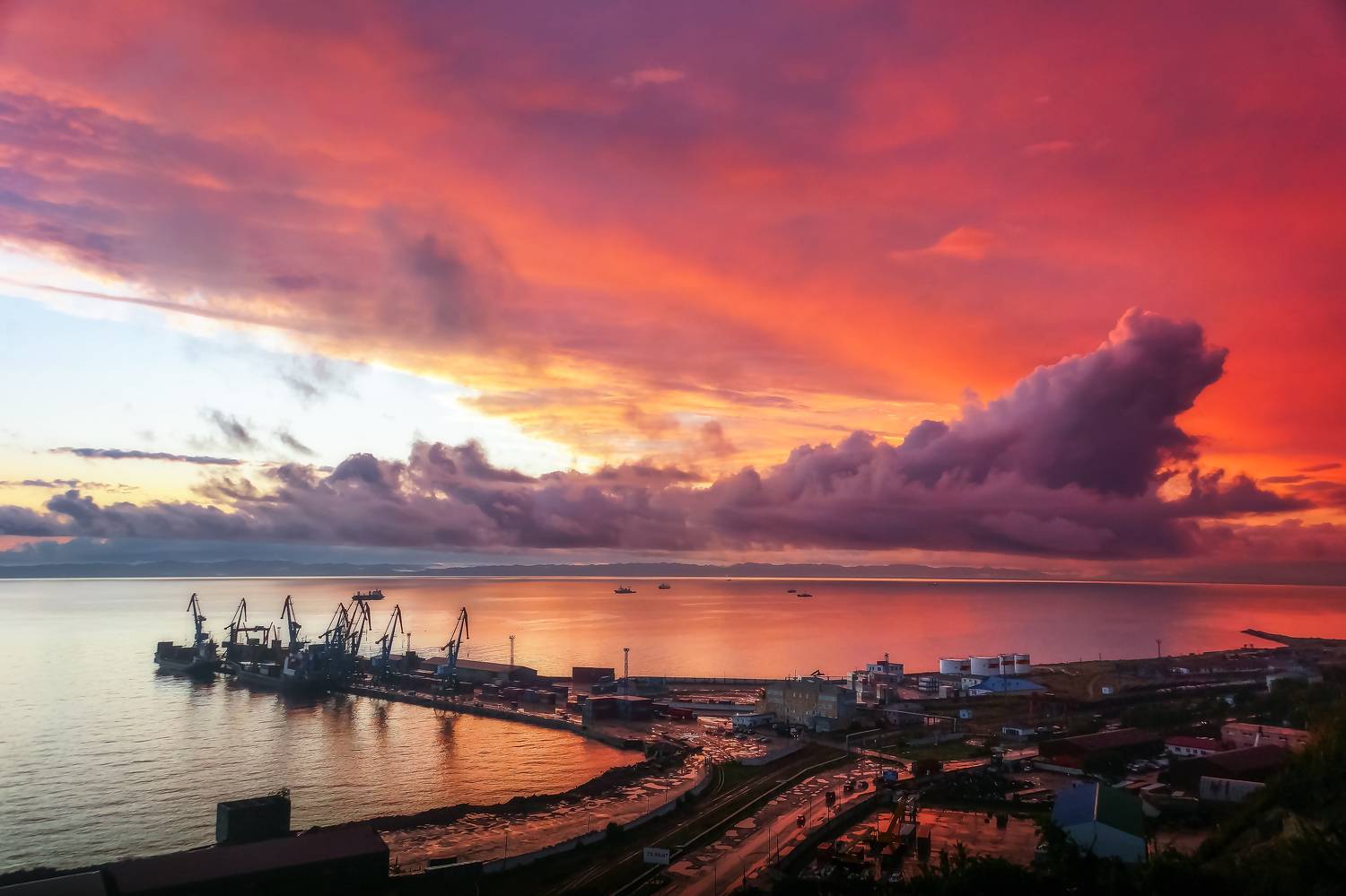 дальний восток, сахалин, корсаков, город, закат, залив, порт, Zakharov Armen