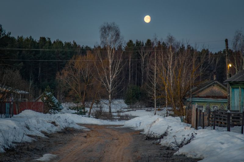 деревня, закат, луна, март, серково Закат луны в конце мартаphoto preview