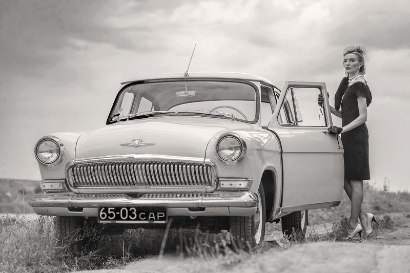 девушка, ретро, образ, автомобиль, волга ***photo preview