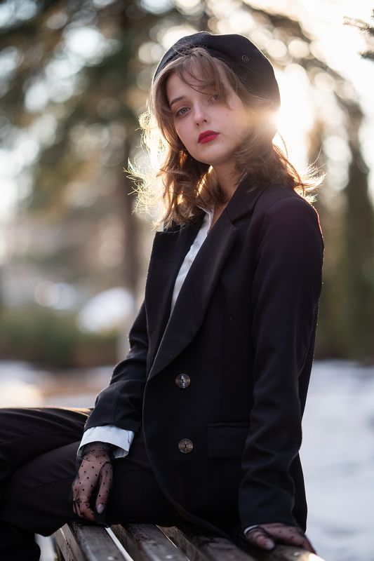 ретро, закат, фонарь, вечер, берет, контровый свет ДАШАphoto preview