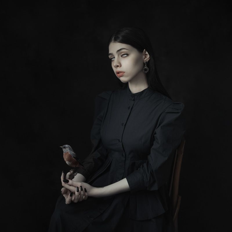 девушка, ведьма, готика, птица Insidephoto preview