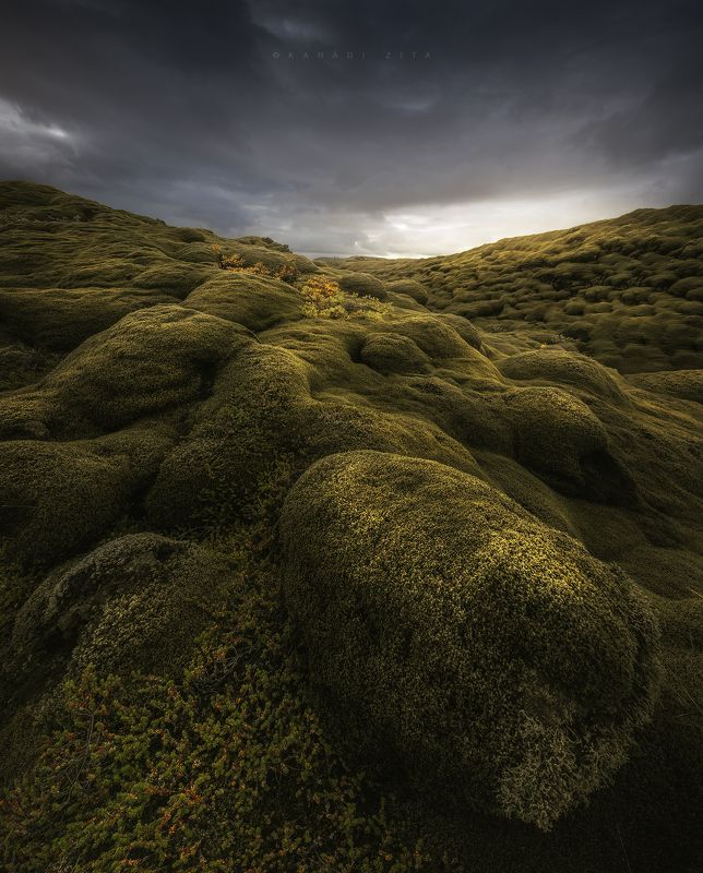 iceland, sunset, landscape, sky, sun, lavafield, mountains, panorama Mossy Lava Field In Icelandphoto preview