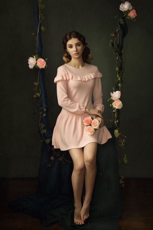 fineart, pictural, studioshoot, canvas, beauty, dragdefotografie, eliancoman, painterly, portray The Swing and some Rosesphoto preview