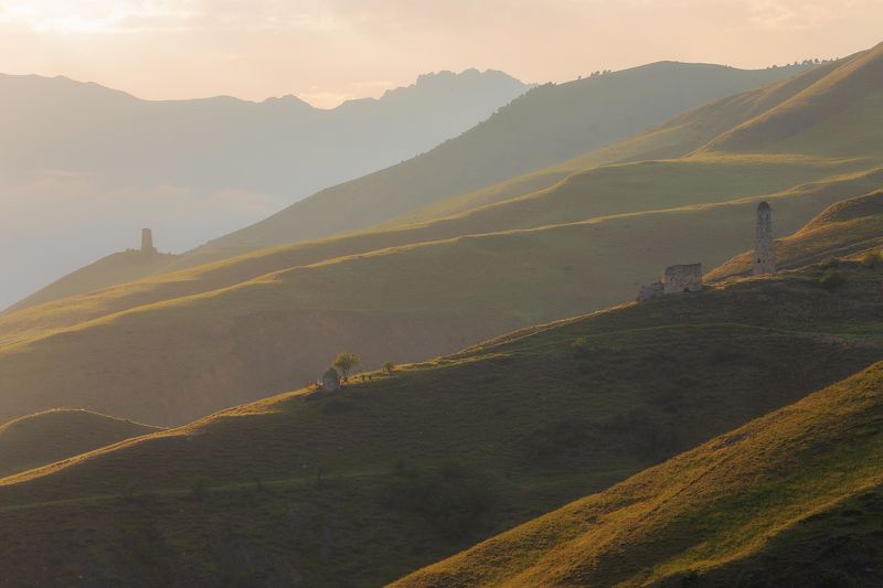 кавказ, ингушетия, закат, башни photo preview