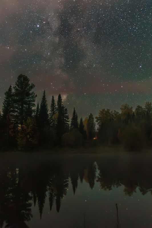 астрофото, астрофотография, ночь, астрономия, астропейзаж, сибирь, тайга, озеро, night, siberia, taiga, astrophotography, lake, pond, milky way Туманная ночь в тайгеphoto preview