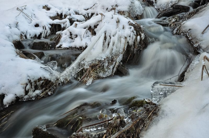 россия, кузбасс, весна, апрель, утро, ручьи, вода, снег,  ледяные узоры, лес Весна апрель ручьиphoto preview