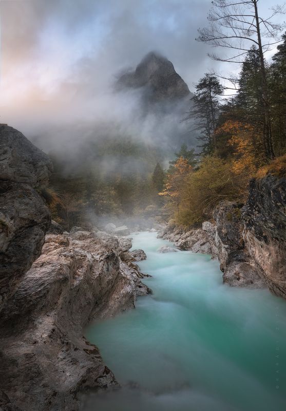 slovenia, landscape, longexpo, nikon, autumn, fall, river, trees, forest, Blue River at Soca Valleyphoto preview