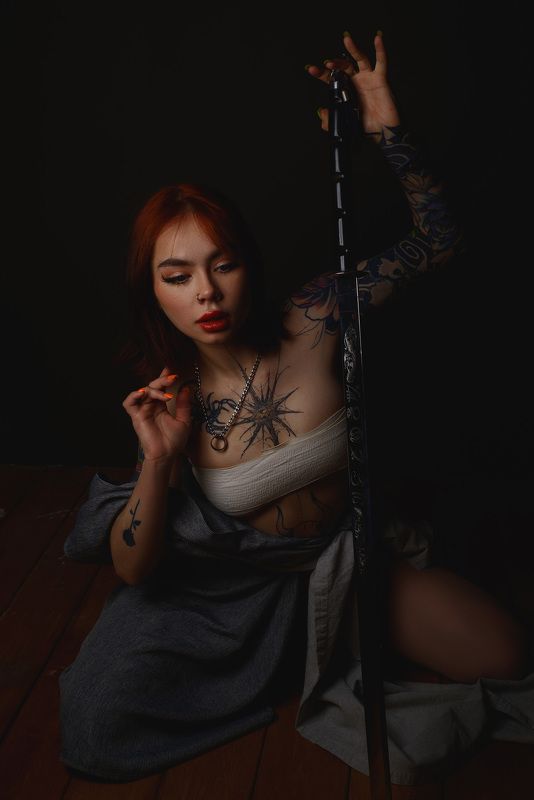 glamour, art, samurai, japan, scenic, sword, katana, tattoo, redhead Onna Bugeishaphoto preview