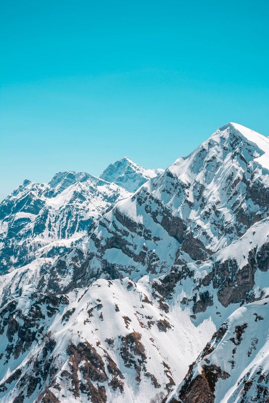 mountain, peaks, outdoors, snow, winter, nature, sky, rock, russia Горные вершиныphoto preview