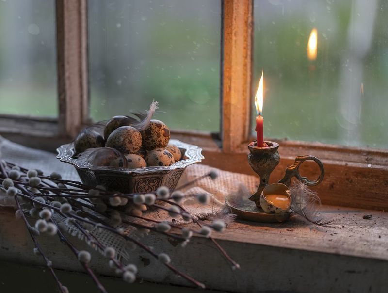 натюрморт, верба. яйца, свеча Вербное...photo preview