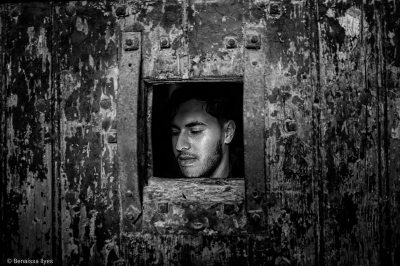 black and white, bnw, monochrome, art, architecture, building, intdoor, photography, window, structure, moderne, factory, wall, look up, Prison windowphoto preview