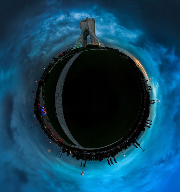 #architecture #Iran #blue #woman little-planet #decoration Shahyad tower in little planetphoto preview