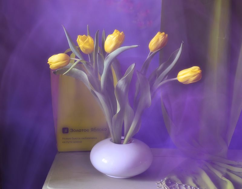 натюрморт,композиция,свет,весна,букет,тюльпаны За вуальюphoto preview