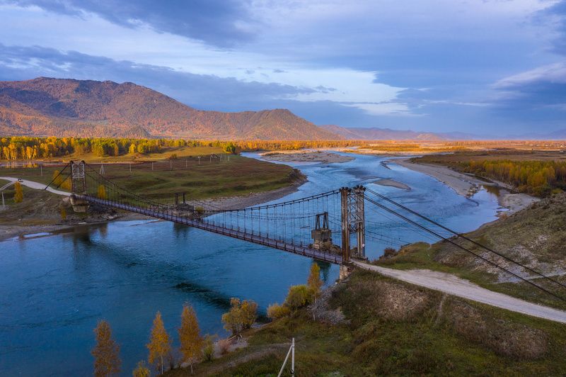 алтай, осень, горы, мост, река, altay, autumn, mountains, bridge, river photo preview