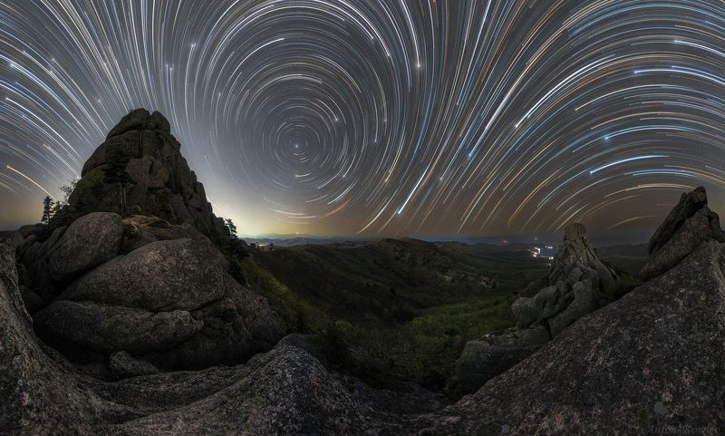 звездные треки, ночь, приморье, звезды Звёздный круговорот 360photo preview