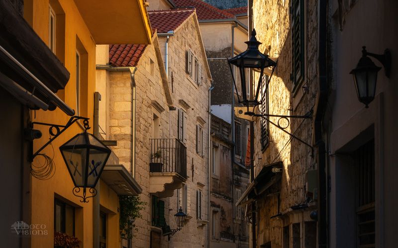 omiš,croatia,architecture,buildings,house,street,light,lanterns, Golden Light - Omiš, Croatiaphoto preview