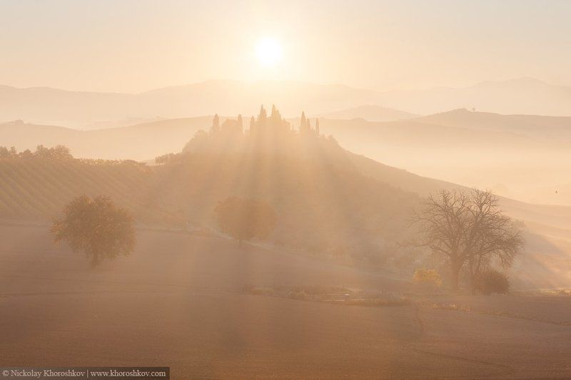 Италия, Пейзаж, Природа, Рассвет, Тоскана Солнечное утроphoto preview