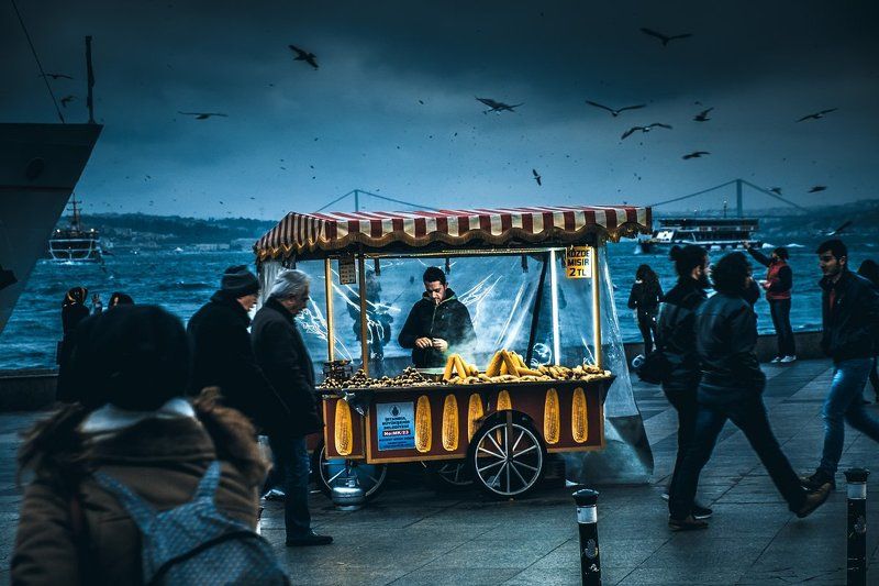 Турция, торговец, Стамбул, неподвижное, набережная, кукуруза, золотой рог, жареные каштаны, движение, turkey, still, roasted chestnuts, promenade, movement, motion, istanbul, golden horn, corn, a trader still movement...photo preview