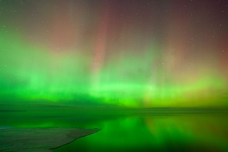 polar lights, night, aurora borealis, spring, russia Illuminatephoto preview