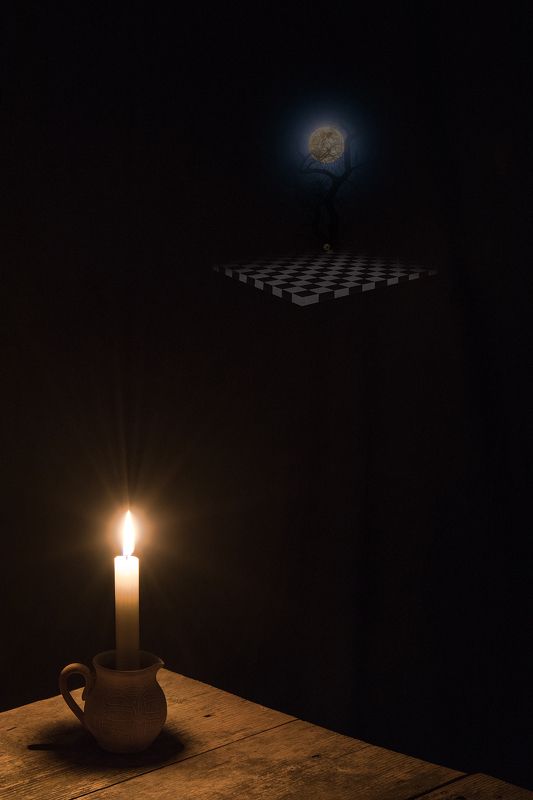 black, blue, candle, collage, color, colors, concept, conceptual, digital, digital art, editing, light, moon, photo collage, photography, still life, surreal, surrealism, Tales of Lightphoto preview