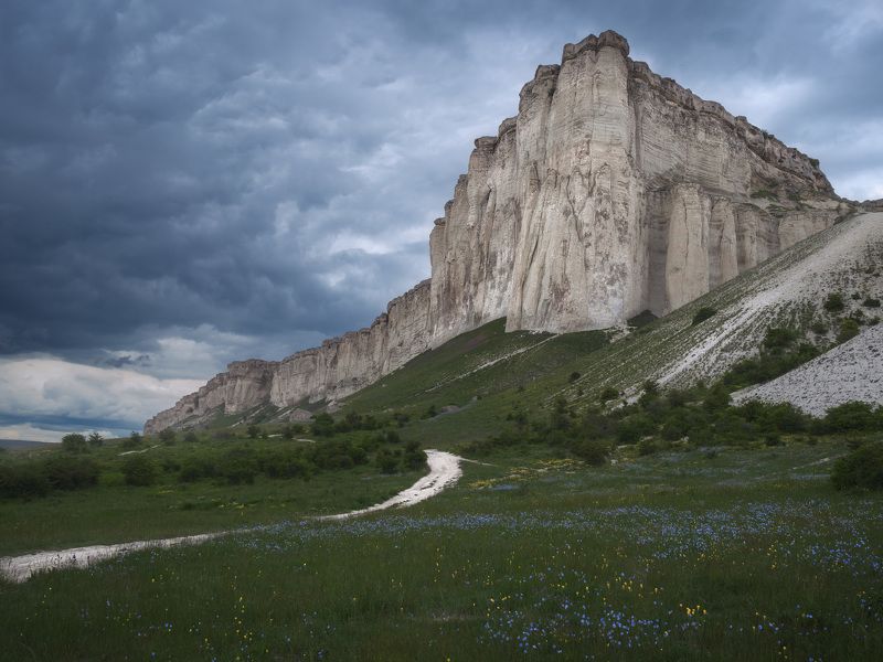 крым, пасмурно, облачность, гора, поле, цветы, flowers, rock, mountain, cloudy Белая скалаphoto preview