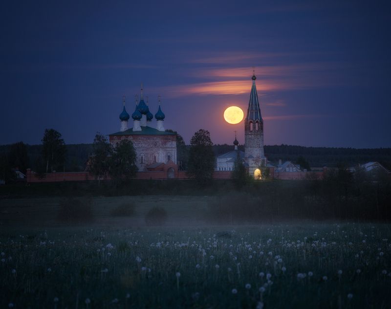 полнолуние, церковь, дунилово, ивановская область Майское полнолуние в Дуниловоphoto preview