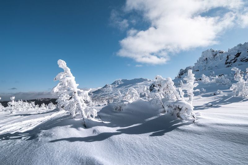 Урал, Северный Урал, горы, снег, Конжаковский камень, Казанский камень, Сухогорский камень Вид с перевала Дидковскогоphoto preview