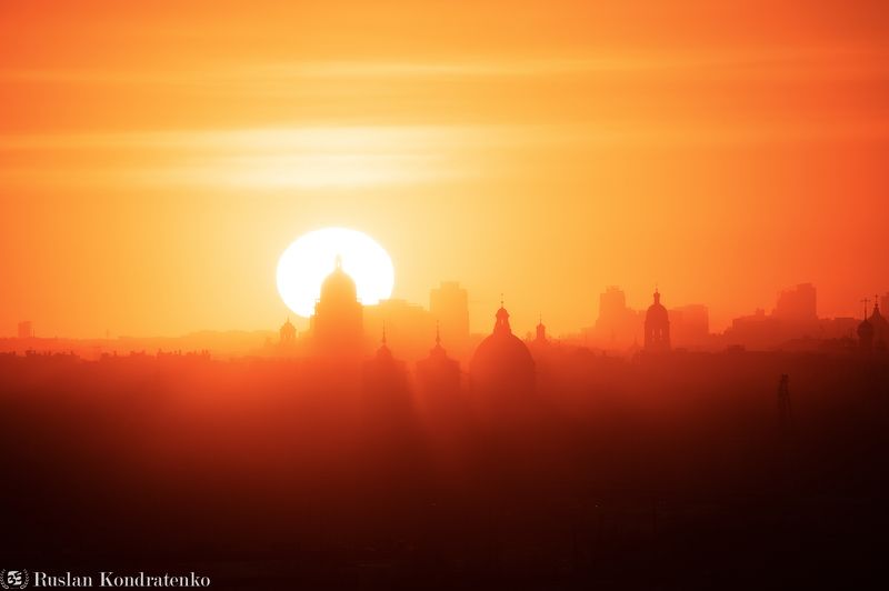 санкт-петербург, исаакиевский собор, александро-невская лавра, закат, рассвет, прострел Исаакиевский собор и Александро-Невская лавраphoto preview
