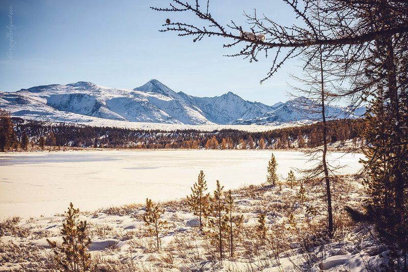 горный, алтай, улаганские, перевал, озеро, киделю, зима, снег, горы, вершины, лёд Киделюphoto preview