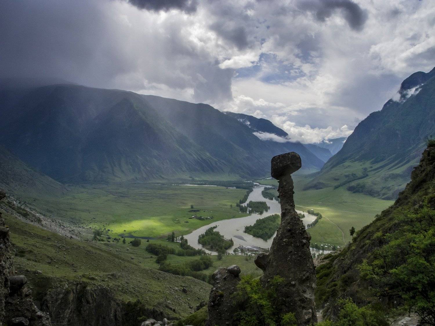 Горы, Долина, Облака, Река, Антон