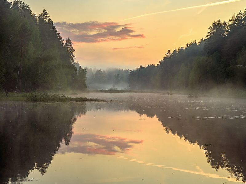 вечер туман лес речка отражение суходол серково Вечерний туман фото превью