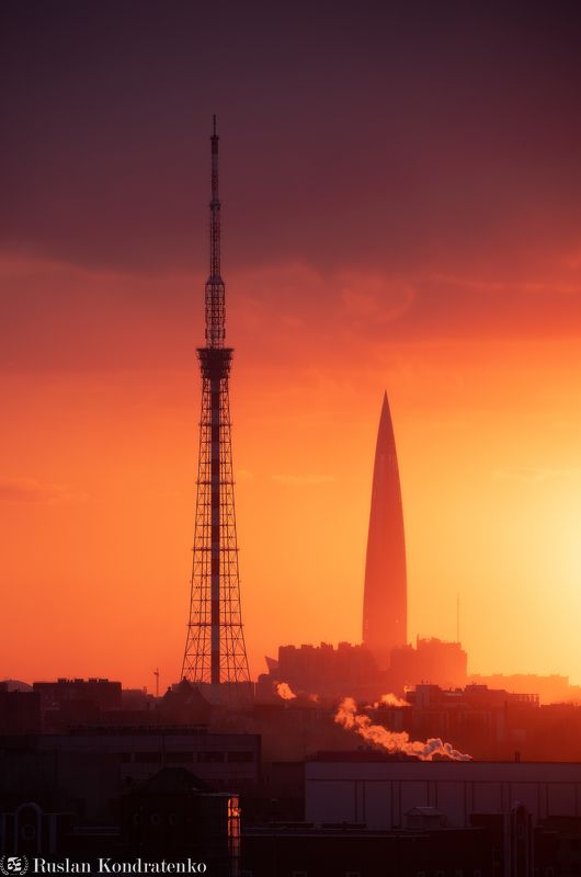 санкт-петербург, закат, лахта-центр, лахта, небоскреб, прострел, телевышка, телебашня Телебашня и Лахта-Центрphoto preview