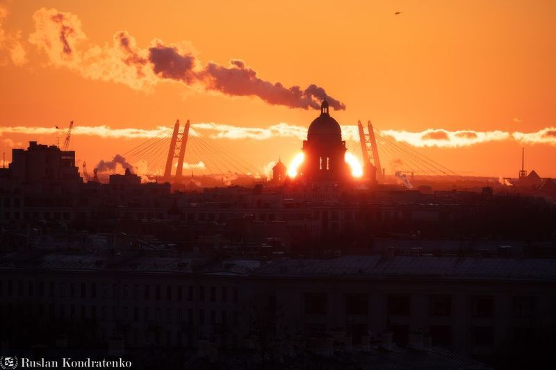 санкт-петербург, закат, исаакиевский собор, прострел, вантовый мост, зсд Вид с гостиницы \