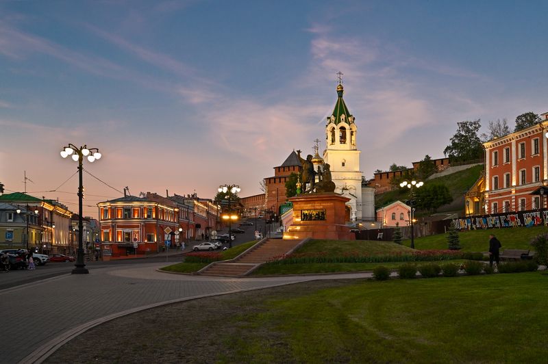 вечер, закат, город, огни, небо, свет вечерний городphoto preview