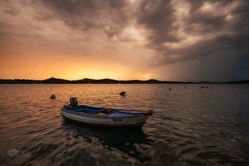 sunset,sky,landscape,boat,sea,croatia,dark,seascape,clouds, Stormy Sunsetphoto preview