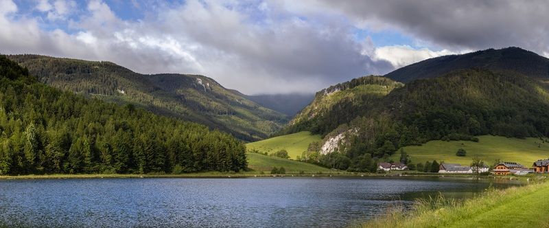 #lake #pond #mountains #alps #weather #sunlight #clouds #village Lake Housephoto preview
