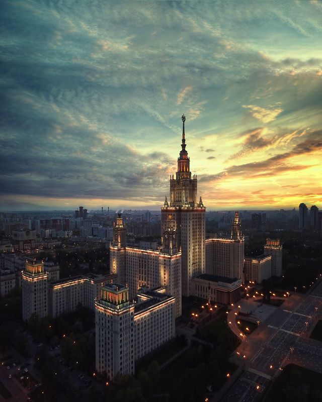 мгу, университет, сталинские высотки, сталинская высотка, москва, закат, ашот, григорян фотограф МГУ на закатеphoto preview